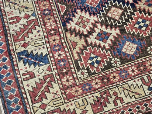 1880 Antique Caucasian Shirvan Rug 3ft 9" By 5ft Navy Ground Ivory Blue Bronze - Picture 4 of 12