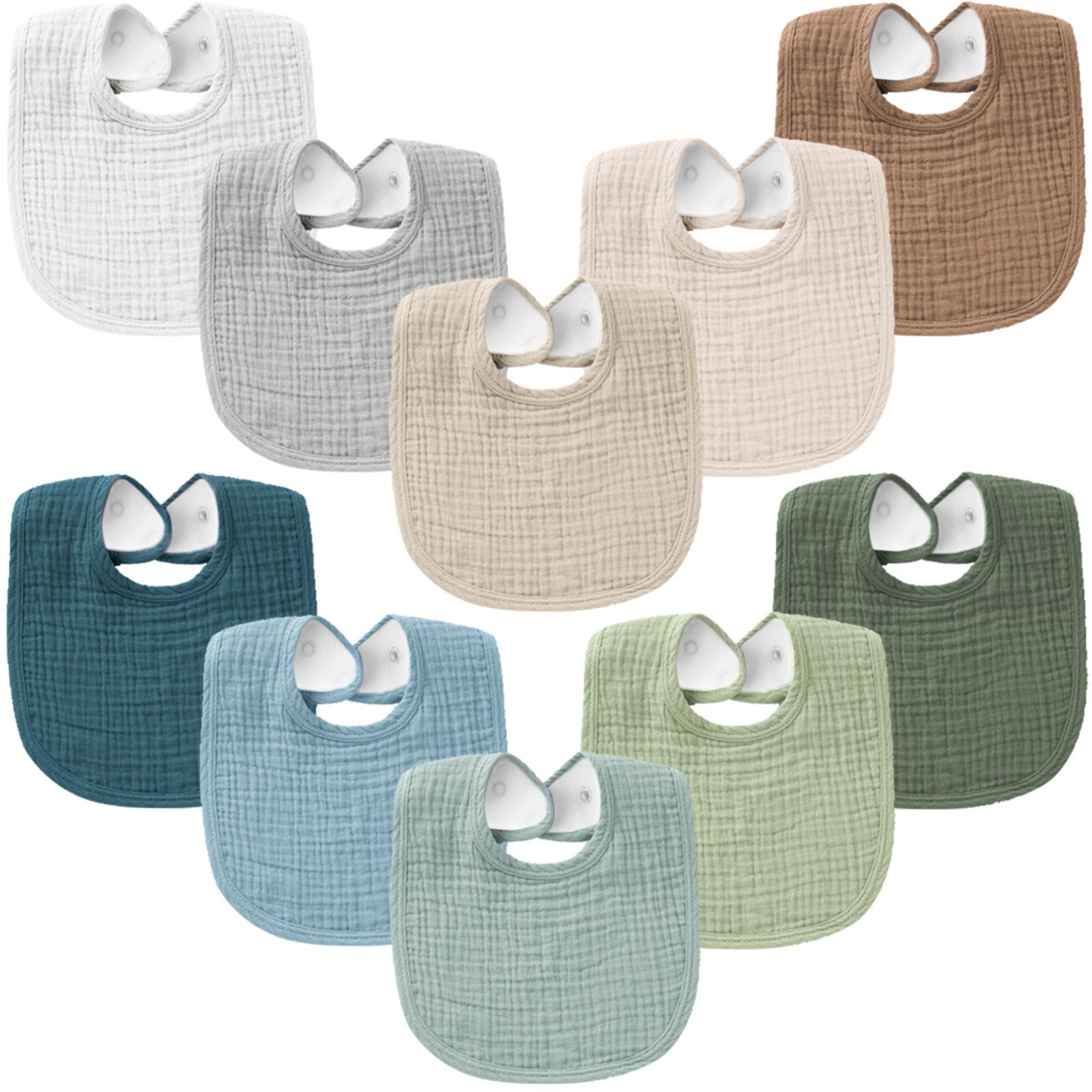 10-Pack Muslin Baby Bandana Drool Bibs, Soft Cotton Unisex for Boys & Girls