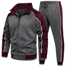 Men Tracksuit Set Full-Zip Sweatshirt Jogger Sweatpants Warm Sports Suit Gym ...