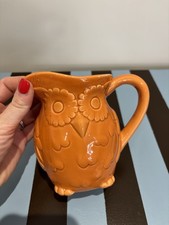 Vintage 1970s Orange Owl Ceramic Jug Cute Kitsch Cottage Country