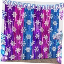 Pink Blue Purple Foil Fringe Curtains Birthday Decorations, 2 Pack 3.2x6.6ft