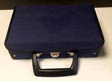 Vintage Cassette Tape Travel Storage Case Holds 12 Tapes Blue Fabric Gray Inside
