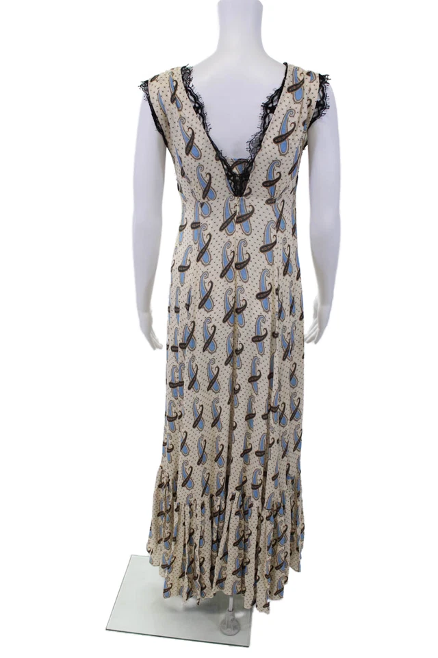 Vestido midi Etro para mujer con cremallera trasera ribete de encaje cuello en V cachemira blanco azul talla IT 40 Foto 3 de 4