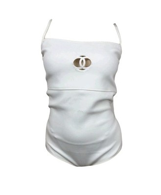 Chanel  Swimsuit White Sequined Cutout CC's M/L