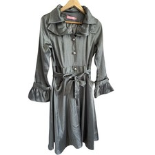 Lantier Gray Ruffle Button Collared Belted Shirt Dress Long Sleeve L