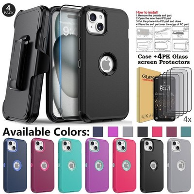 For iPhone 15+ Plus Case &Belt Clip Heavy Shockproof Cover +4 Screen Protector