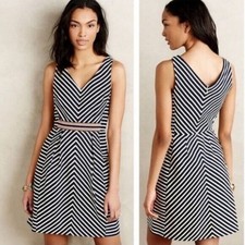 Anthropologie MAEVE Size 4 Mitered Striped Navy Sleeveless Textured Dress