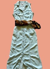 Vintage A-line Maxi Midi Dress Tencel Denim Column CBK 90s Minimalist USA 10