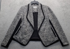 Calvin Klein Blazer Womens Petite Small Multi Tweed Lined Pipe Trim Open Draped