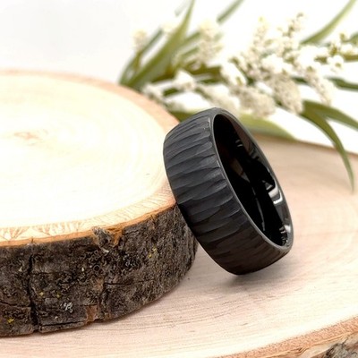8mm Black Tungsten Carbide Christmas Gift Ring Brushed Finish Polished Edge Band