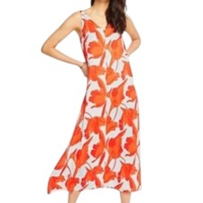 Ann Taylor Floral V-Neck Sleeveless Midi Dress Tulip Print Size 8 Feminine Fairy