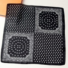 Black Polka Dots Print 100 Mulberry Silk Shawl Scarf Necktie Kerchief 21"
