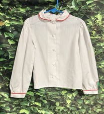 Vintage Winnie the Pooh Brand Button Down Shirt White Red Trim Girls 6