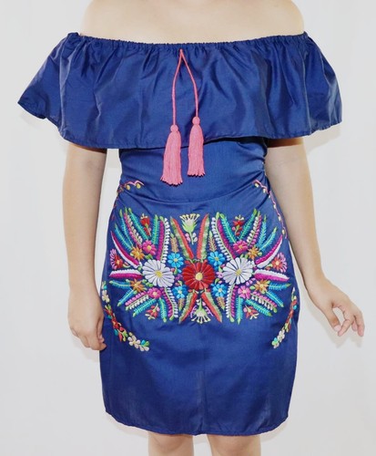 Women's Handmade Off the Shoulder Embroidered Mexican Dress - Vestido Mexicano - Picture 2 of 3