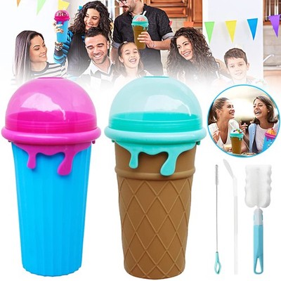 Slushy Maker Becher, Slushie Cup, 500ml Silikon Squeeze Cup mit Strohhalmlöffel