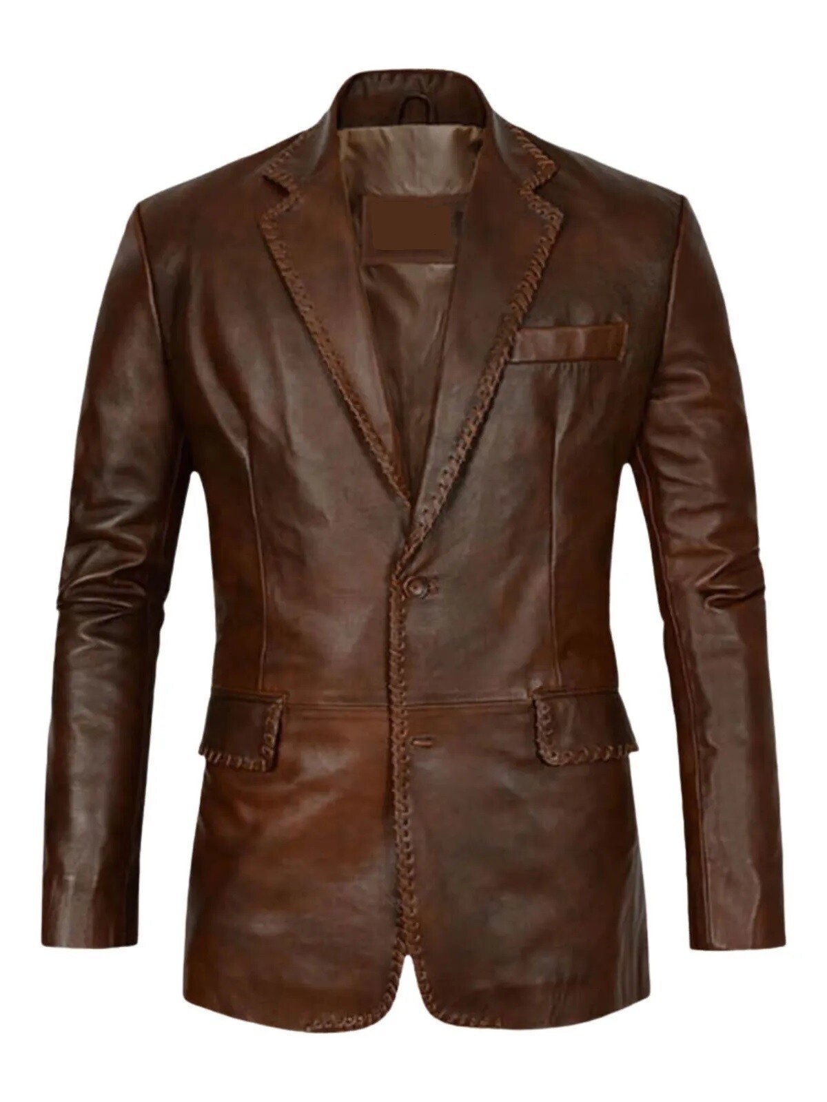 Blazer de cuero real para hombre suave piel de cordero envejecida marrón abri...