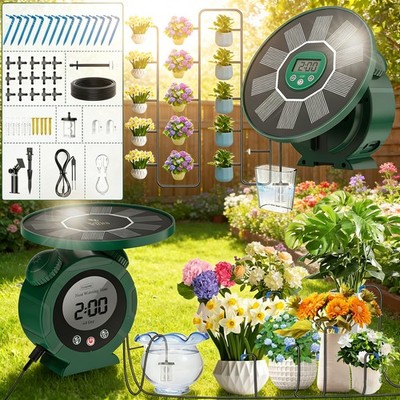 Solar Automatic Drip Irrigation System for Outdoor/Indoor with 2200mAh Battery，l