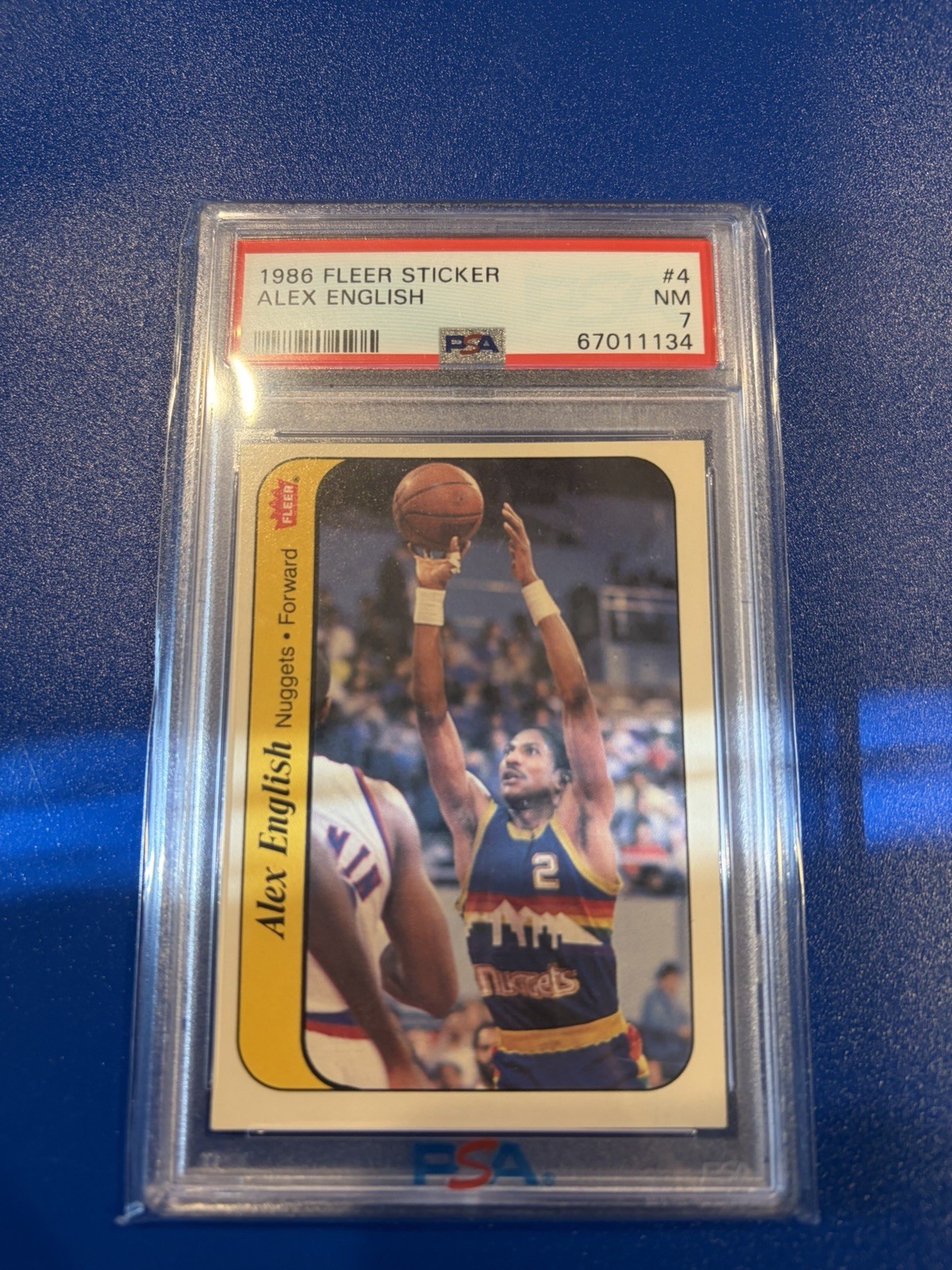 1986 86-87 Fleer Basketball Sticker ALEX ENGLISH #4 Denver Nuggets PSA 7