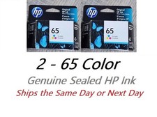 2 Genuine Factory Sealed Original OEM HP 65 Color Inkjet Cartridges 2022