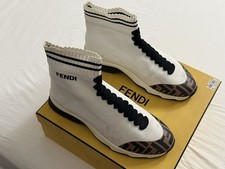 Fendi Zucca Sock Slip On Sneaker White FF Cap toe With Box Size 40 Preowned
