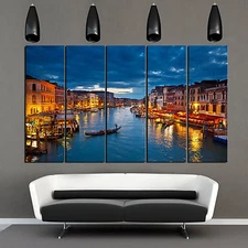 VENICE NIGHT ready to hang 5 panel mounted canvas print/better than stretched 