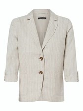 Olsen Jacket Size 10 Bnwt Beige Linen Pinstripe Rrp £129 Now £58