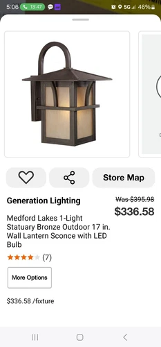 Generation Lighting Medford Lakes 1-Light Statuary Bronze Outdoor 17 in. Wall... - Picture 2 of 5