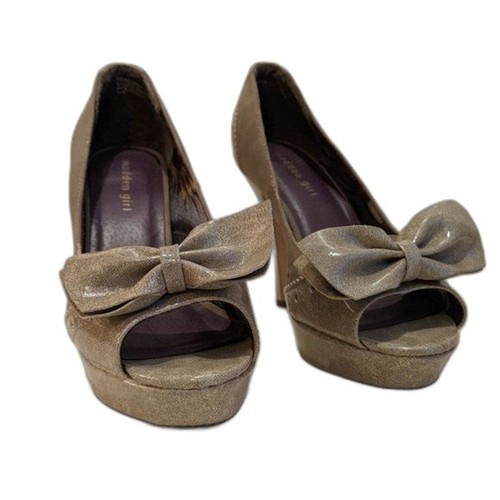 Madden Girl Peep Toe Heels Women SIze 8 Limeric Pump Heeled Shoes Bow Beige - Picture 3 of 11