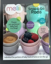 NEW Melli Snap & Go Pods 2oz each/ Detachable, Stackable, Can Freeze & Reheat 