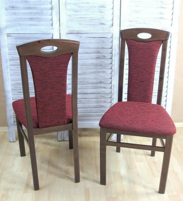 2x Esszimmerstühle Massivholz Nussbaum-Dunkel/Bordeauxrot