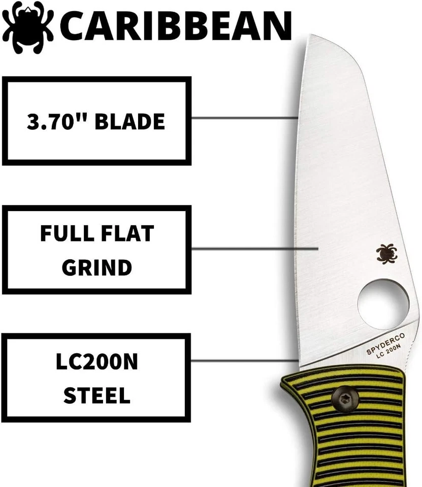 Navaja de Bolsillo Plegable Spyderco Caribbean G-10 Negra/Amarilla Pie de Oveja Lisa 3.7" Foto 3 de 4