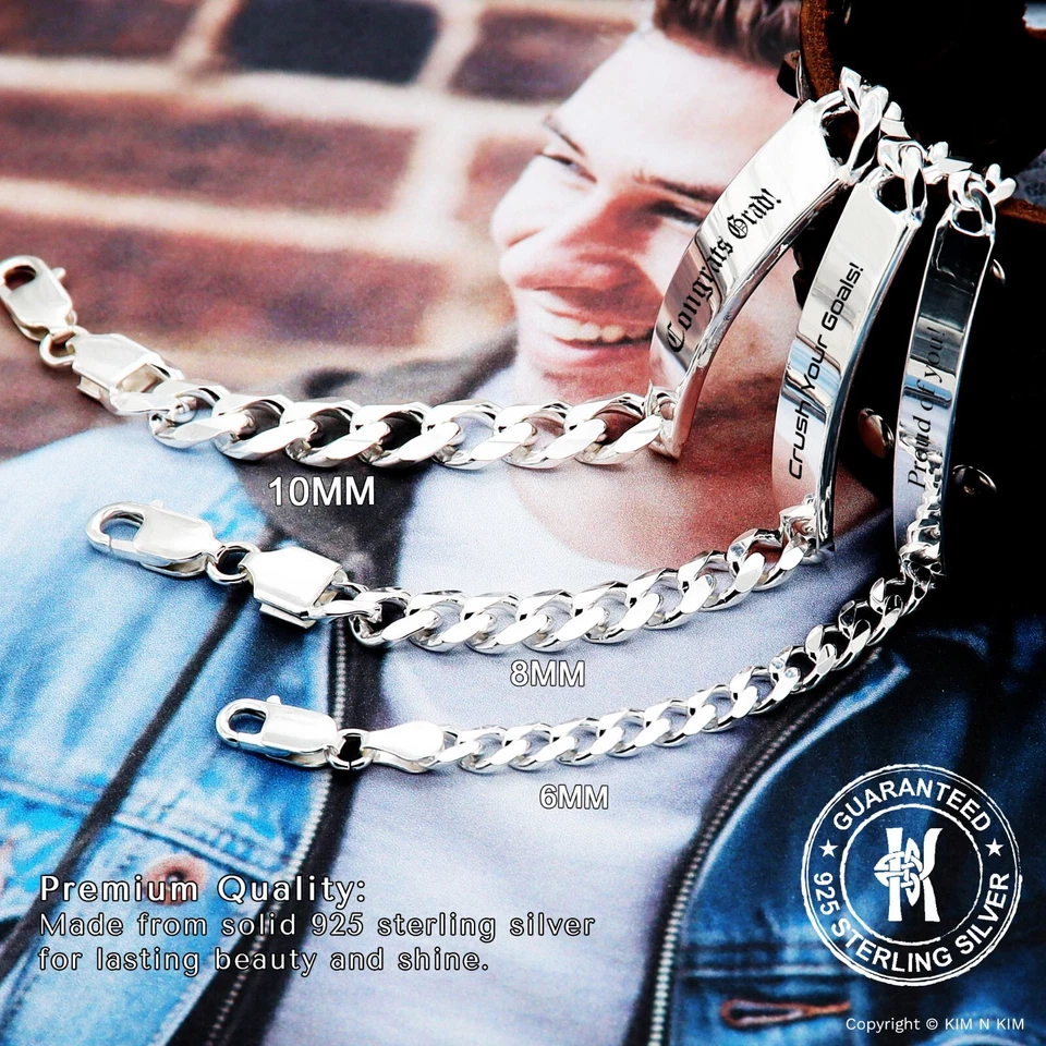 Quality Sterling Silver ID bracelet for Boys, Personalised Mens Bracelet-KIMNKIM - Image 2 of 4