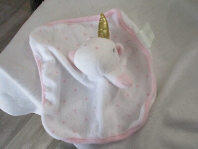 Cloud Island White Pink unicorn terry washcloth blanket lovey security 9''