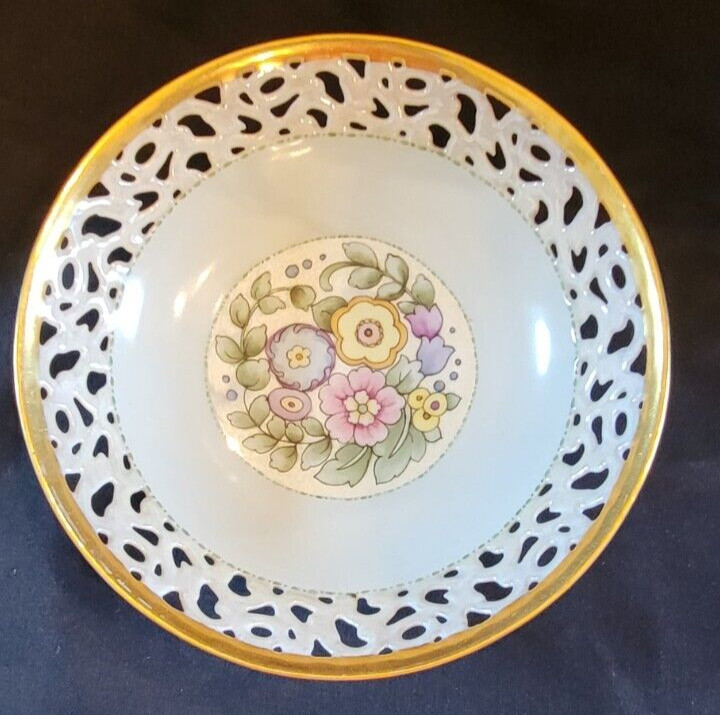 Vintage Bavaria Reticulated Bowl w/ Flowers - Fine China - PS AA Lusterware