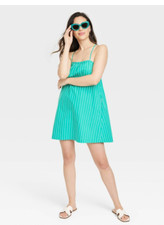 WOMEN'S Green & White Stripe Mini Shift Dress A New Day Large New