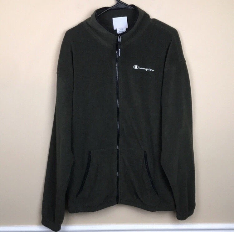 Champion Men’s Fleece Olive Green Black Detail Embroidered Logo Zip-Up Jacket M