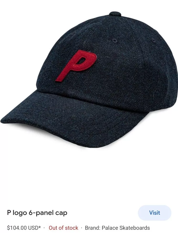 Palace P Wool 6-Panel Navy Blue Hat Palace Skateboards Adjustable Strap  100%Wool