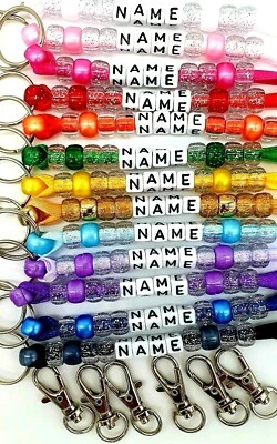 Personalised handmade beaded key ring any name/party bag filler/tag/school leave