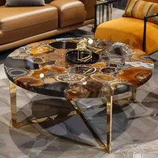 Natural Round Agate Corner Table Top Handcraft Mid Century Modern Arts Decor