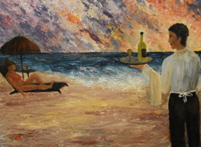 Lady is served Gemälde Acryl 30x40cm See Urlaub Impasto Kunst Original Unikat