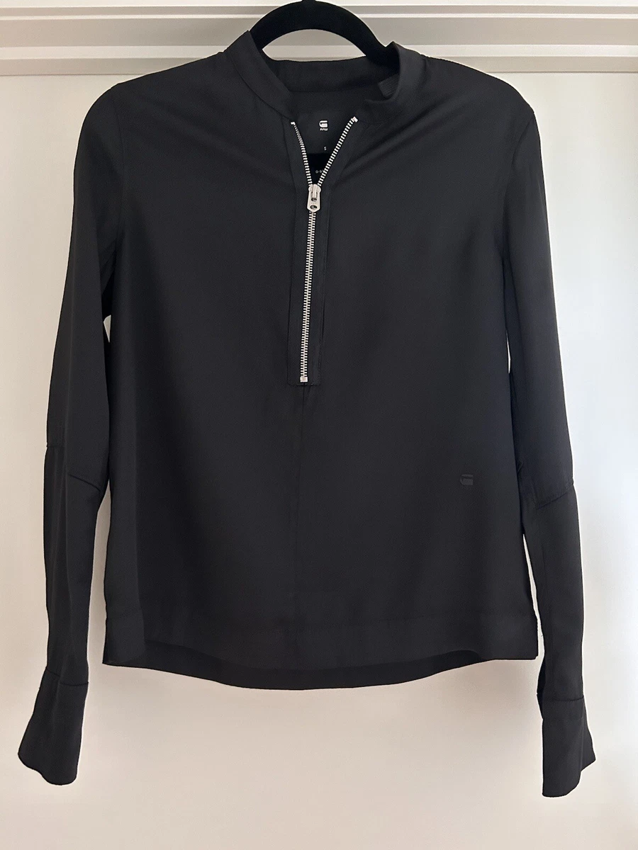 G Star Raw Road Crop Officer Shirt Top Blouse Black LSleeve Zip Biker Utility S