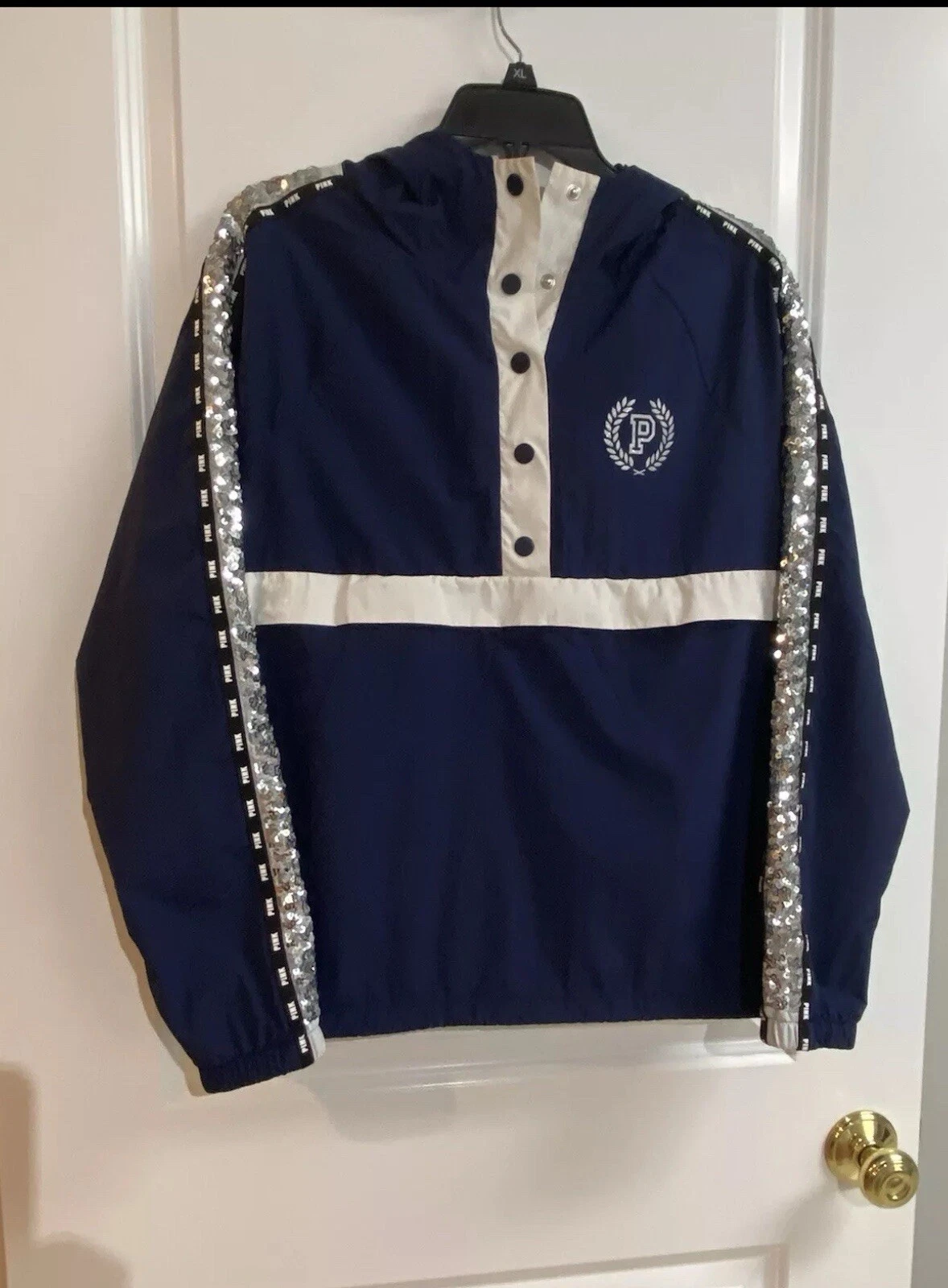 UNDERCOVER Victoria Secret Pink Bling SNAP FUNNEL SPORT JACKET PULLOVER felpa con cappuccio nuova senza etichette XS S