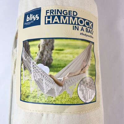 NEW Fringed Hammock Beige Bliss Hammocks By SunJoe Indoor/Outdoor