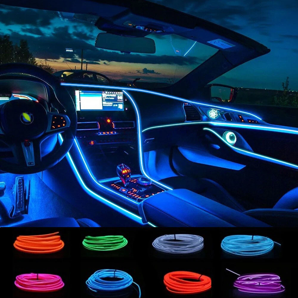 2M LED Car Interior Atmosphere Glow Wire Neon String Strip Light