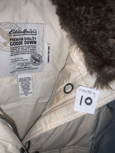 Eddie Bauer Goose Down Puffer Cream/beige Vest Size XS Faux Fur Trim Zip Pockets - Picture 10 of 10