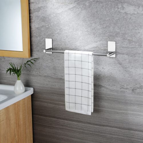 Bathroom Towel Holder Bar Self-Adhesive Wall Mounted Shower Towel Rack - Picture 4 of 6