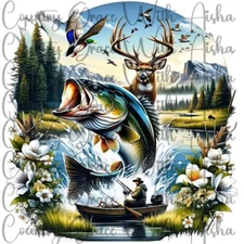 Sublimation Transfer Deer Hunting Fish Ready To Press Heat Transfer