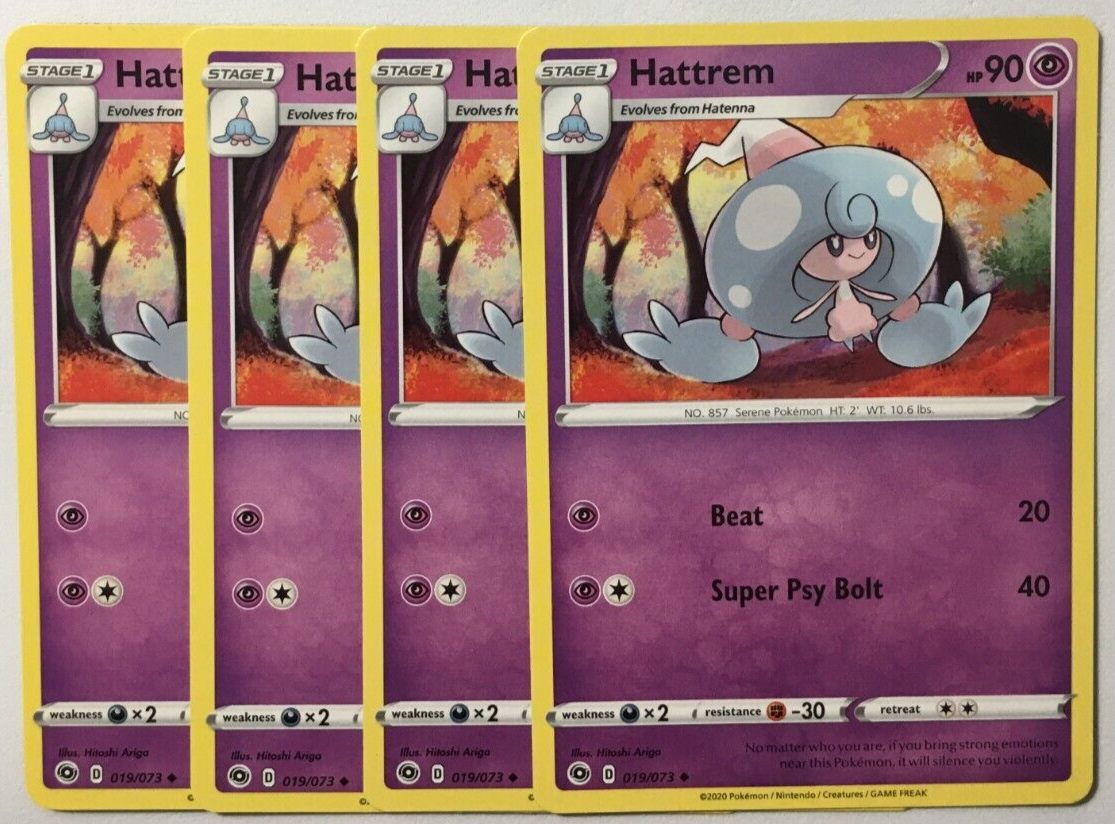 POKEMON 4X HATTREM 019/073 CHAMPION'S PATH UNCOMMON NEAR MINT