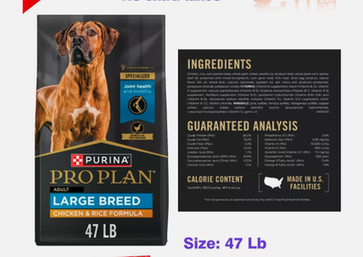 Purina Pro Plan Adult Large Breed High Protein Chicken & Rice Dry Dog Food, 47lb
