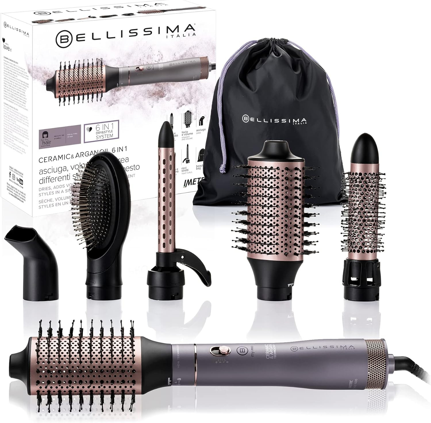 Imetec Bellissima Ceramic & Argan Oil 6 in 1: Spazzola Aria Calda Professionale